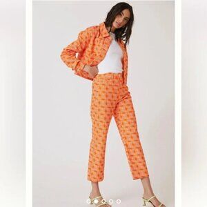 NWT Anthropologie Another Girl Disco Pants Orange White Size Large (US 8)
